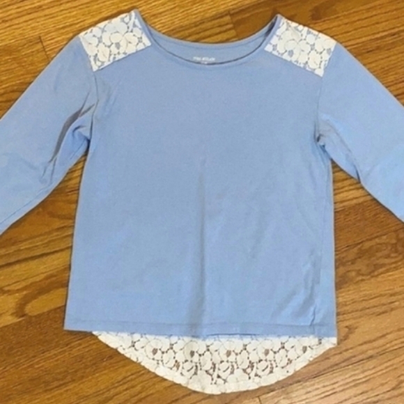 Girl’s Miss Attitude Top 1/2 Sleeve & Lace Details S 7/8 Dusty Blue Ivory - Picture 5 of 7
